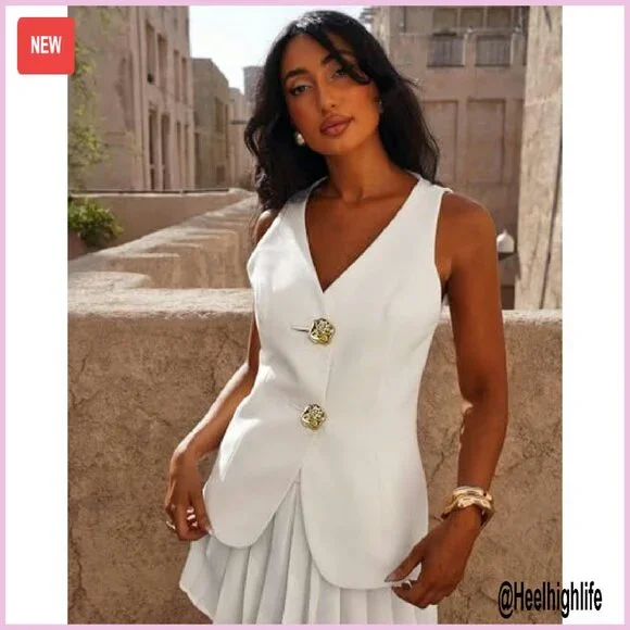 Women's V-Neck Sleeveless Waistcoat Blazer Vest Business Casual Fitted